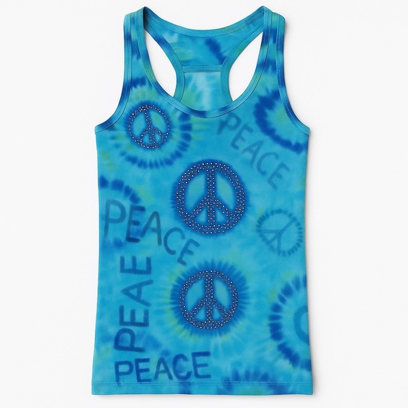 Tie Dye Crystal Encrusted Peace Tank Top - Picture 1 of 11